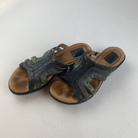 Clarks Artisan Women's Green Leather Slip On Comfort Sandals Size 9M Pre Owned - Picture 14 of 16